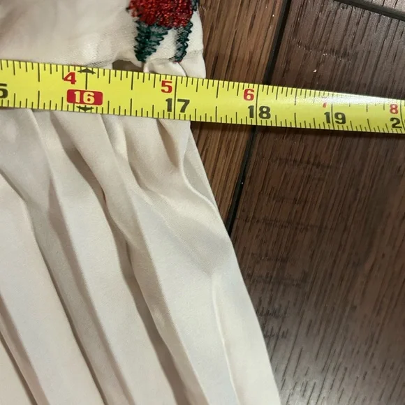 Elegant Boho Champagne Tone Floral Embroidered Patchwork Pleated Jumpsuit - Picture 9 of 9